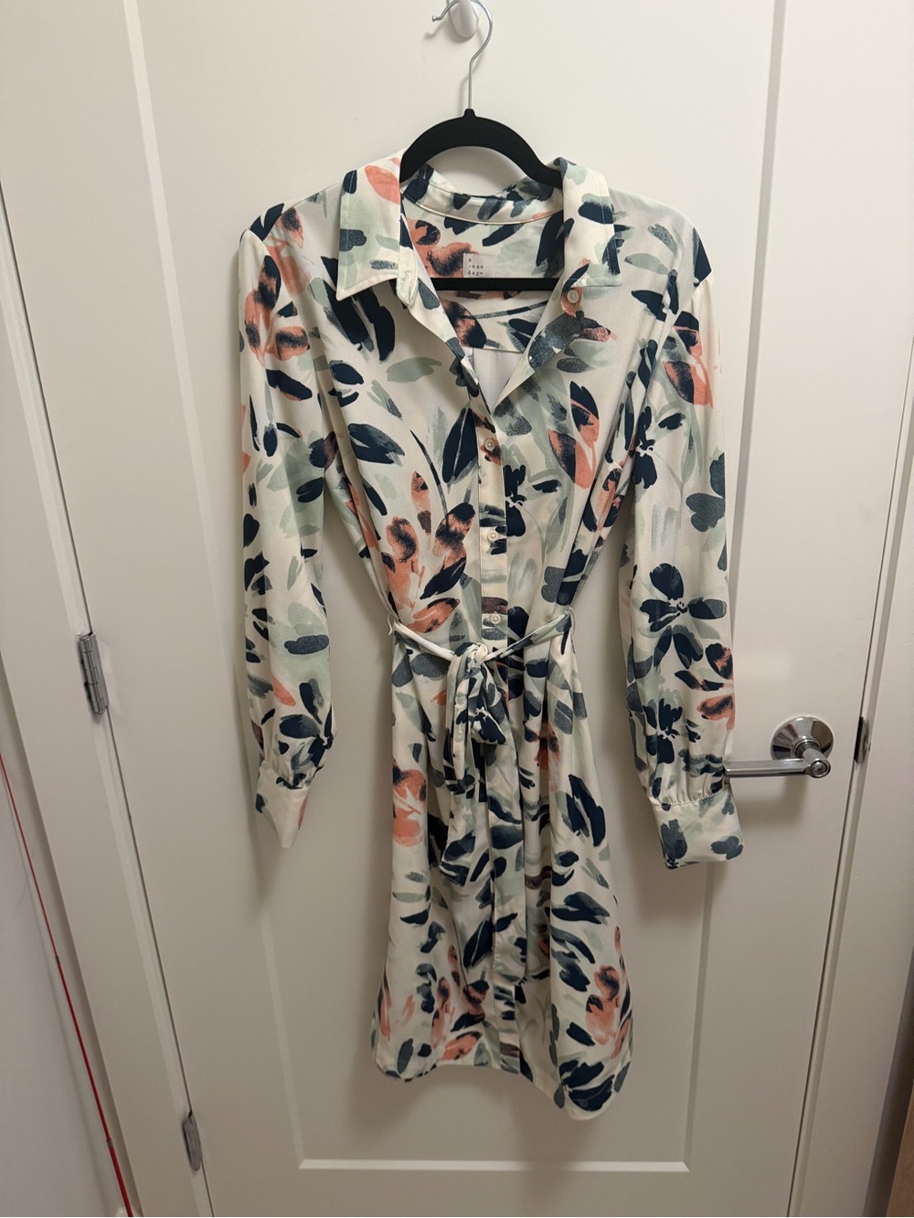 Target White Floral Button-Front Midi Dress with Tie Waist
